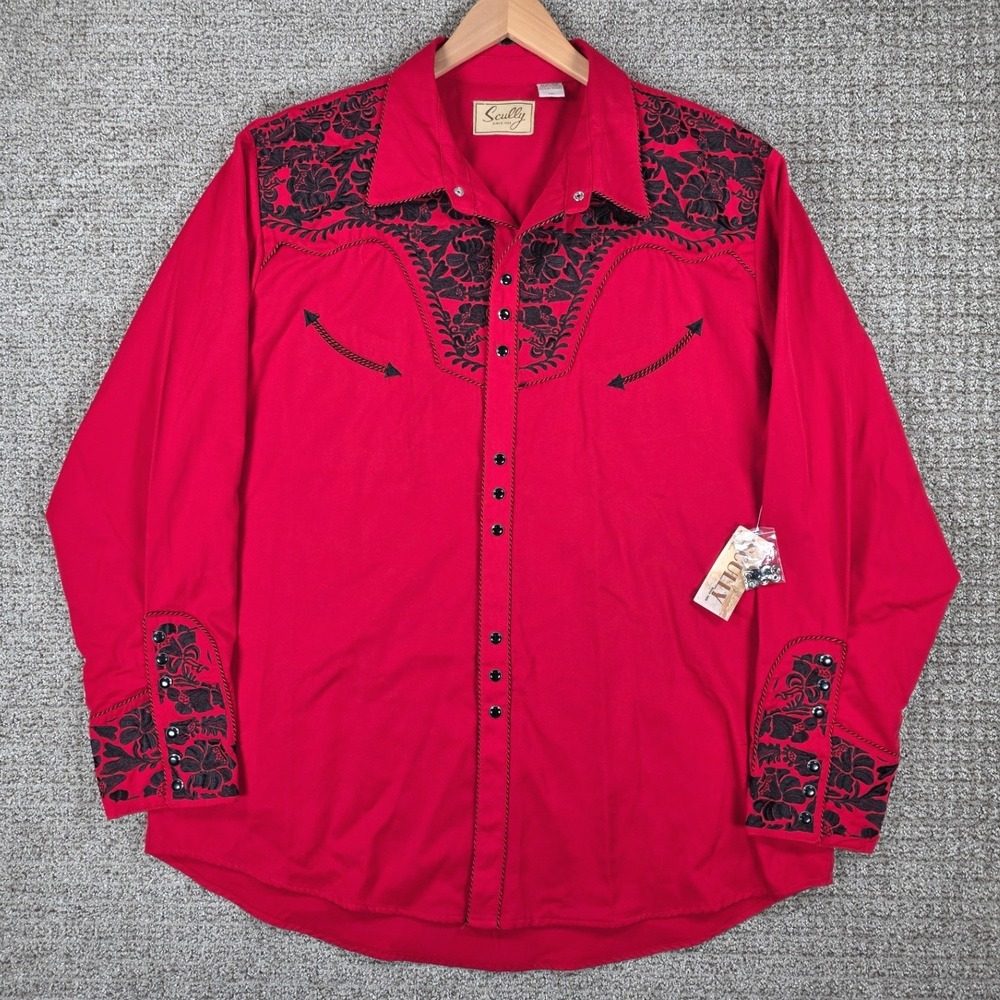 Scully Mens‎ Red Gunfighter Western Shirt Floral Embroidery XXL NWT
